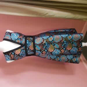 One Etro dress with shades of easter egg blue, apricot, and light brown.